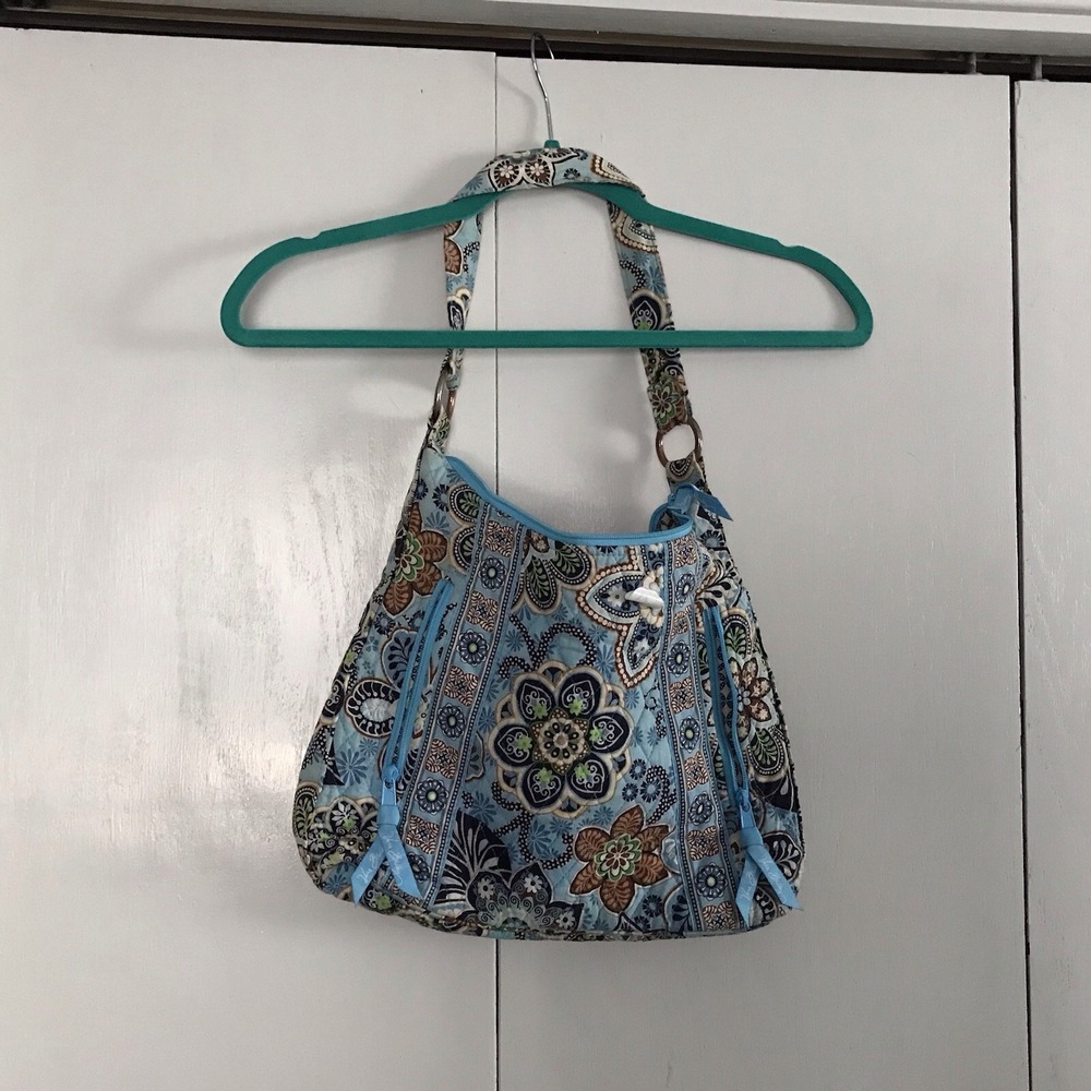 Vera Bradley Lisa B Bali Blue Shoulder Bag Hobo Style Tote Shoulder Bag Aged Wel